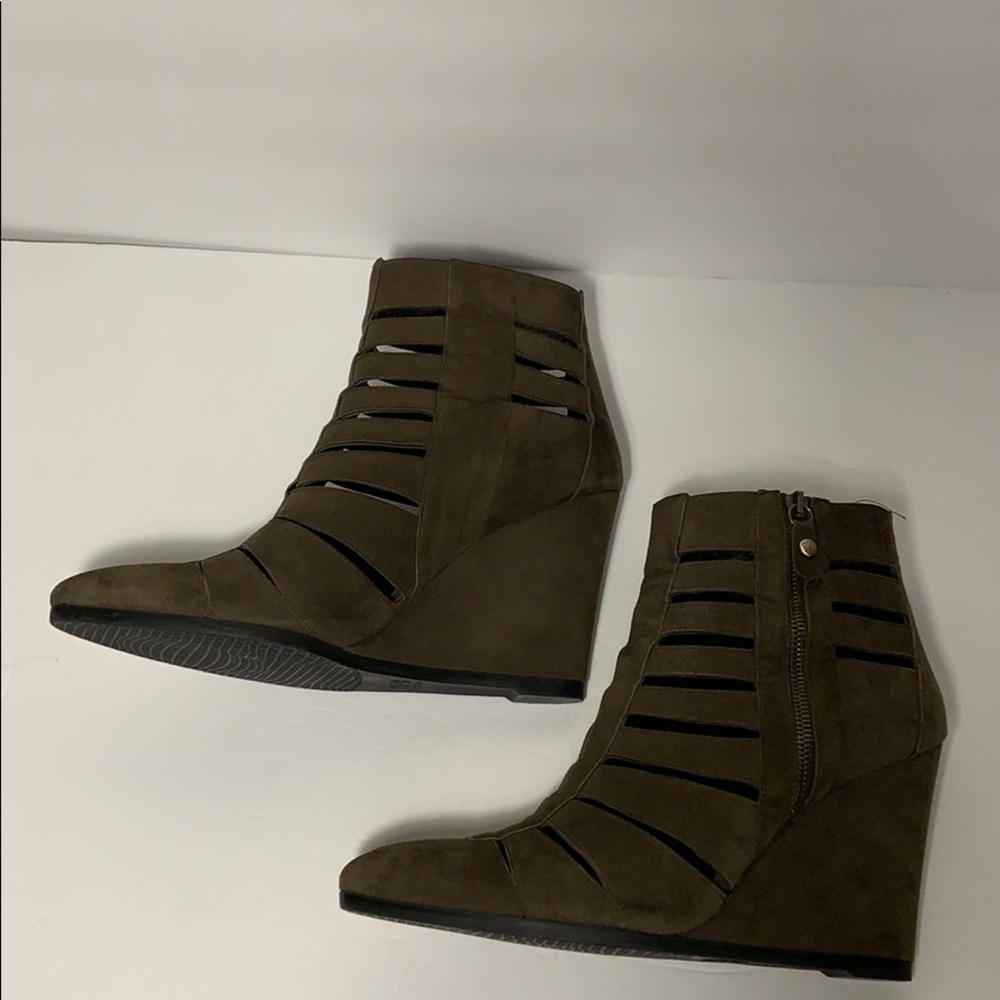 Stuart Weitzman • Cutout Suede Wedge Ankle Bootie